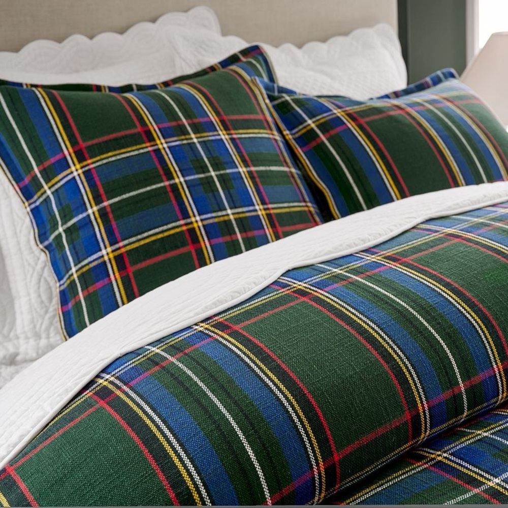 Pottery Barn Stewart Plaid Duvet and Shams in Green Multi Queen - Picture 2 of 11